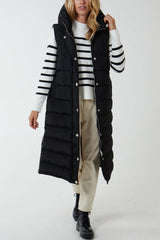 HORIZONTAL PADDED HOODED LONGLINE GILET