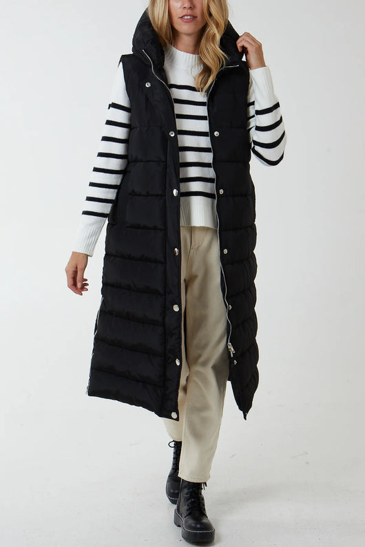 HORIZONTAL PADDED HOODED LONGLINE GILET