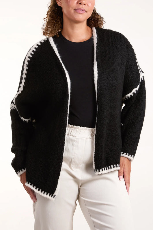 Black Contrast Stitch Cardi