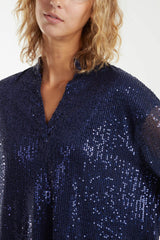 GRANDAD COLLAR SEQUIN SHIRT