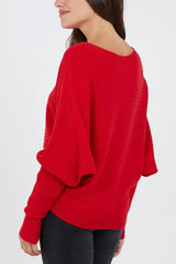 Ribbed Red Batwing Jumper