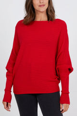 Ribbed Red Batwing Jumper