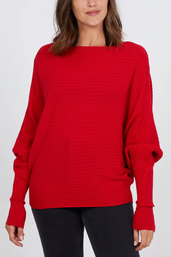 Ribbed Red Batwing Jumper