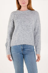 Grey Embroidered Flower Knit Jumper