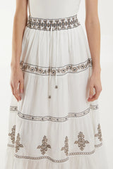 White Flower Embroidered Maxi Skirt