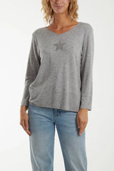 Grey Fine Knit Star  Jumper