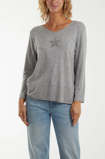 Grey Fine Knit Star  Jumper