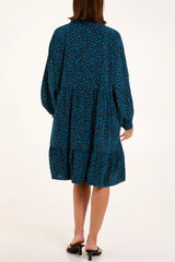 LEOPARD PRINT LONG SLEEVE SMOCK DRESS