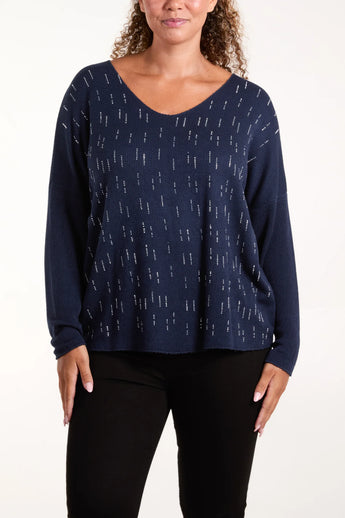 DIAMANTE DETAIL V-NECK JUMPER