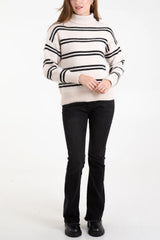Cream Stripe Roll Neck Jumper