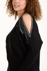 DIAMANTE LEAF CUT-OUT SHOULDER JUMPER