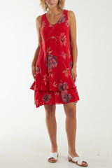 Red Floral  Print Dress