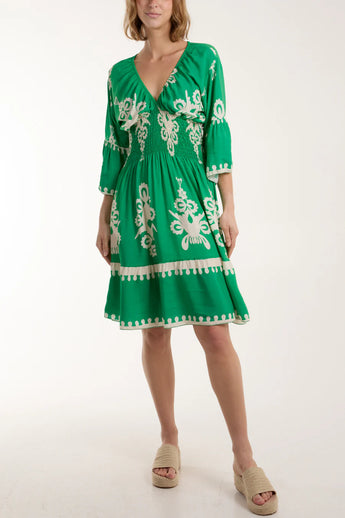 Emerald Shirred Dress