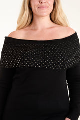 Black Diamanté Bardot Jumper
