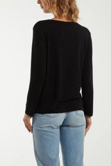 BLACK DIAMANTE STAR LONG SLEEVE JUMPER