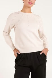 Pearl Embellished Cream Jumper
