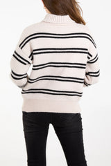 Cream Stripe Roll Neck Jumper