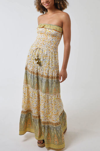 BANDEAU FLORAL & SHELL MAXI DRESS