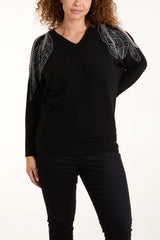 DIAMANTE LEAF CUT-OUT SHOULDER JUMPER