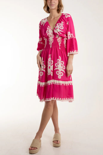 Fuchsia Shirred Dress