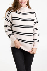 Cream Stripe Roll Neck Jumper