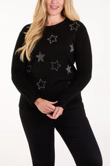 DIAMANTE STAR FINE KNIT JUMPER