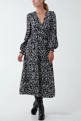 RUCHED DEEP V VOLUME MIDI DRESS