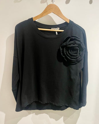 Black Corsage Flower Top