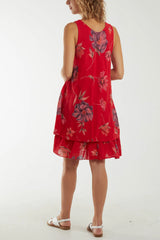 Red Floral  Print Dress