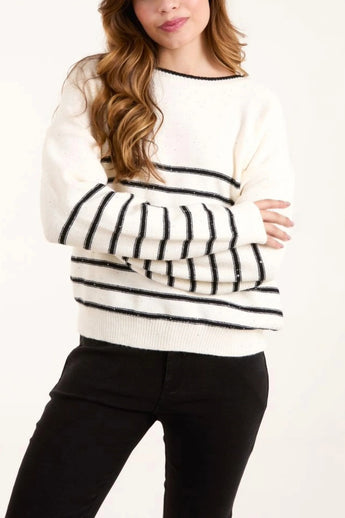 Cream Sequin Stripe Jumper