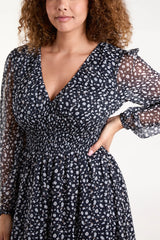 SPOTTY V-NECK MIDI DRESS