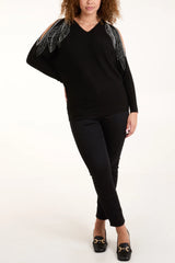 DIAMANTE LEAF CUT-OUT SHOULDER JUMPER