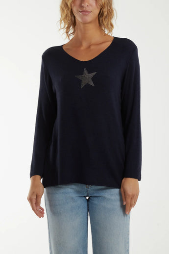 NAVY DIAMANTE STAR LONG SLEEVE JUMPER