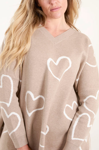 HEART PATTERN V-NECK JUMPER