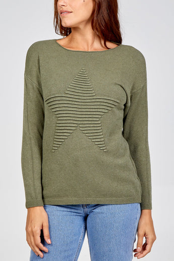 Ribbed khaki Star Jumper