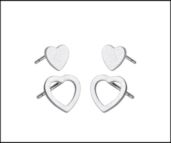 Silver heart Twin Set Studs