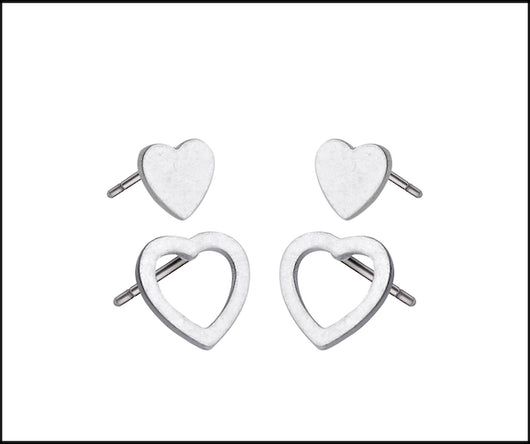 Silver heart Twin Set Studs