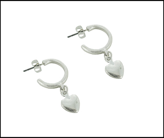 Silver Hoop & Heart Earrings