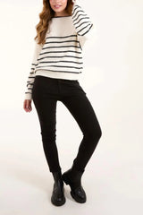 Cream Sequin Stripe Jumper