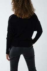Diamanté shoulder zip jumper