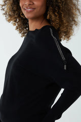 Diamanté shoulder zip jumper