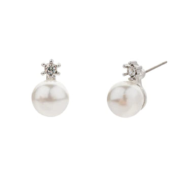 Silver & Pearl & Crystal Stud Earrings