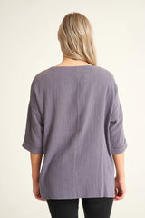 Saloos Grey Cotton Linen Top