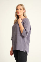 Saloos Grey Cotton Linen Top
