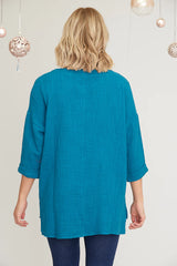 Saloos Teal Cotton Linen Top
