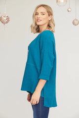 Saloos Teal Cotton Linen Top