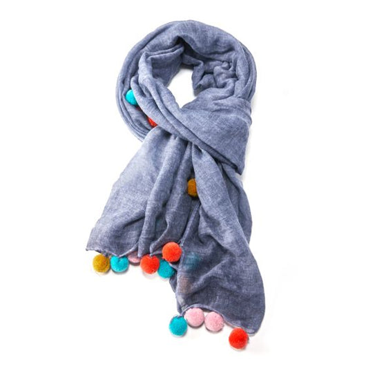 Navy Tie Dye Pom Pom Scarf