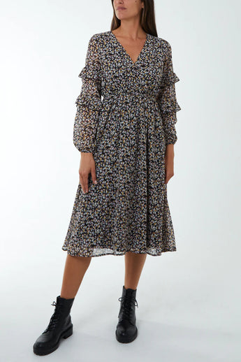 Animal Print Dress With Frill Sleeves