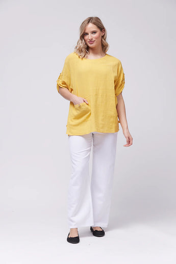 Yellow Cotton Top With Pocket