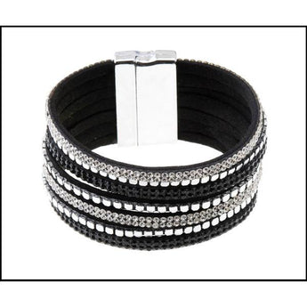 Black And Silver Suede Bracelet With Magnetic Clasp